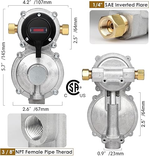 Miniatura 3 de Regulador de gas propano LP de cambio automático de 2 etapas con 2 paquetes de mangueras de propano RV Pigtail de 18 pulgadas con manómetro + 1