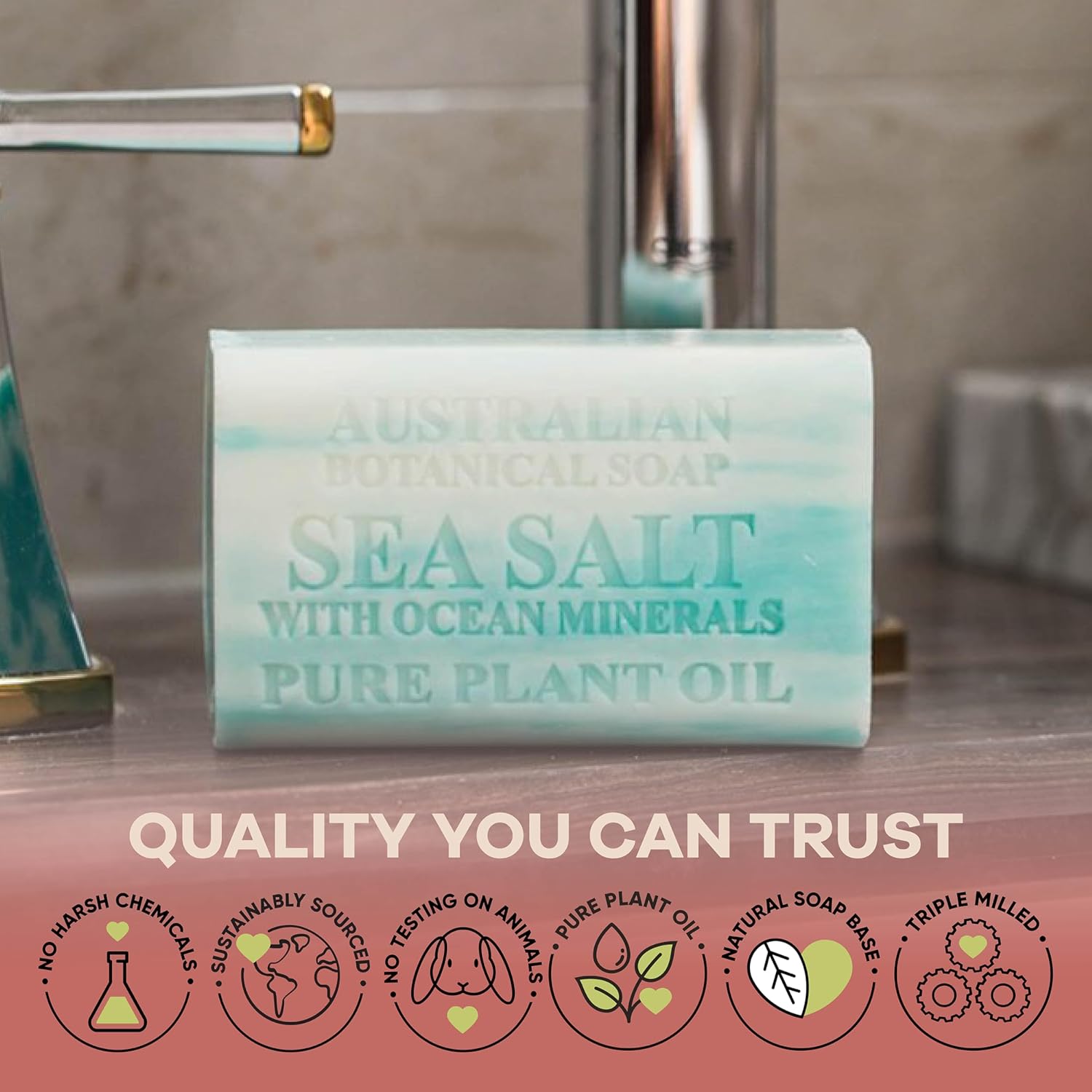 Australian Botanical Soap, 6.6 OZ, Sea Salt and Ocean Minerals, Triple Milled Bars made with a Natural Soap Base and Enriched with Organic Shea Butter, Pack of 8 - Image 7