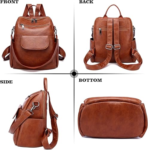 Miniatura 8 de Mochila de moda para mujer impermeable bolsa de viaje bolsa de hombro convertible para mujer Poliuretano negro, negro, marrón (Brown PU), marrón,