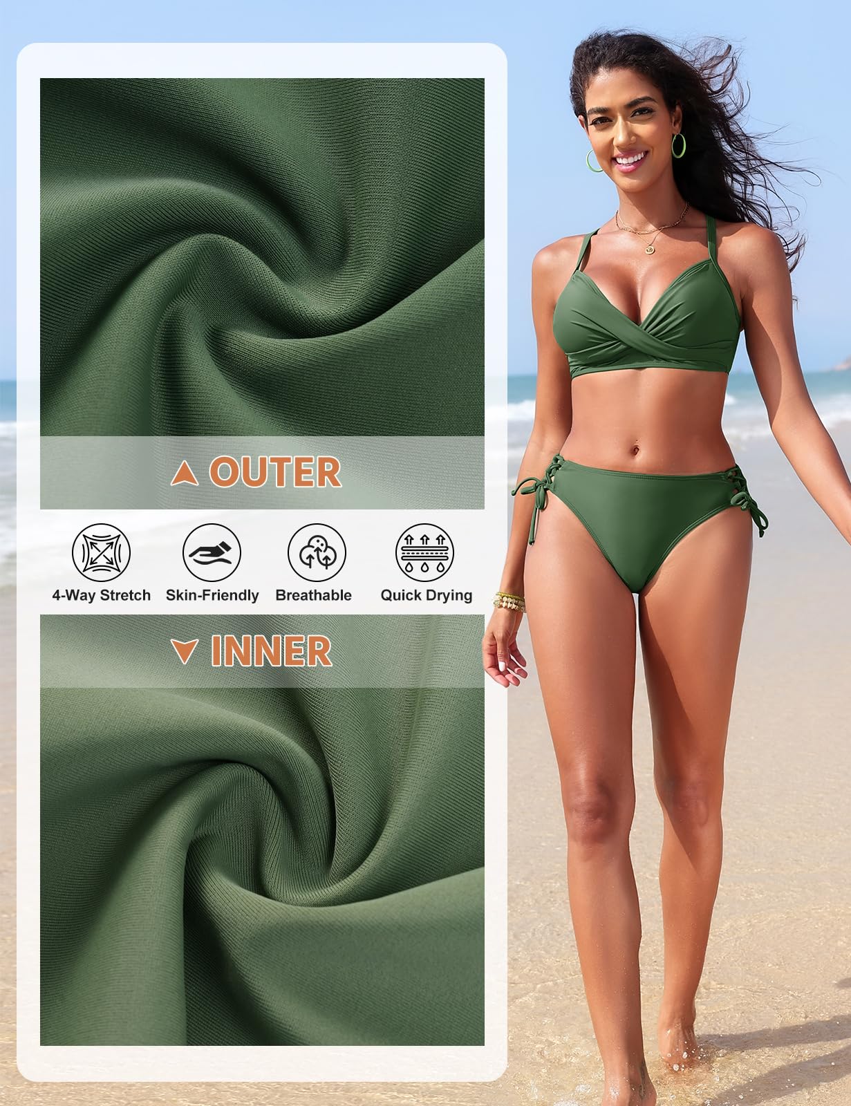 Traje de Baño Mujer Dos Piezas Sexy Push Up con Relleno Conjuntos de Bikini Correas Laterales Braga de Bikini para Playa y Piscina