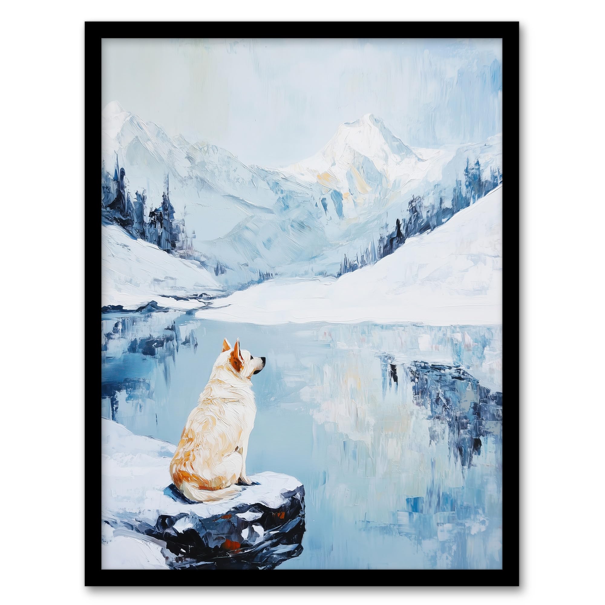 Artery8 Husky In Snowy Mountain Lake Landscape Dog Lover Living Room Artwork Framed Wall Art Print A4