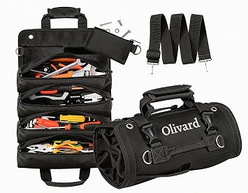 Personalized Roll Up Tool Bag with Embroidery Name Organizer Travel Tool Bag Gifts for Men Dad Black