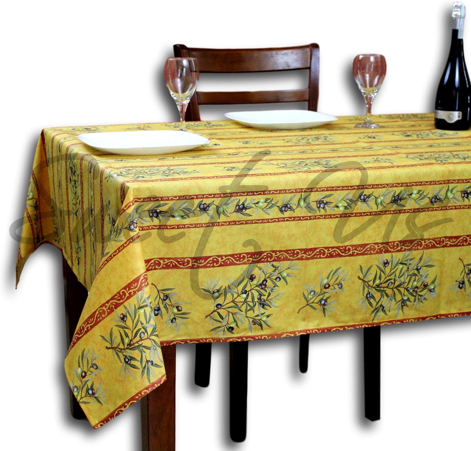 Yellow French Provencal Cotton Floral Tablecloth with Acrylic Coating