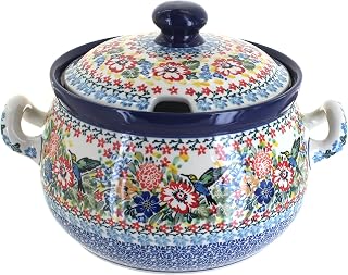 Blue Rose Polish Pottery - Red Hummingbird Soup Tureen - 15 Cup Capacity - Hand-Painted Polish Pottery Serving Bowl with Lid