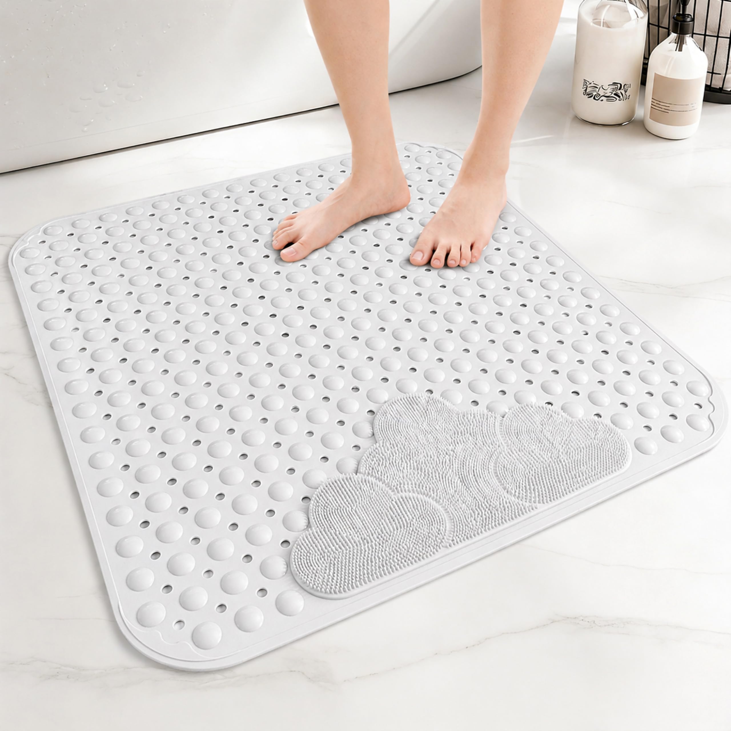 Venuso Shower Mat Non Slip Anti Mould, 80x80 cm Non Slip Bath Mat with Foot Massage Area, Shower Mats for Inside Shower and Bath with Strong Suction Cups, Machine Washable — image 1