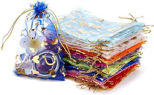 Miniatura 7 de 100 bolsas de organza de corazón transparente de 4 x 6 pulgadas con cordón para dulces de Navidad, joyas, fiesta, boda, bolsa de regalo