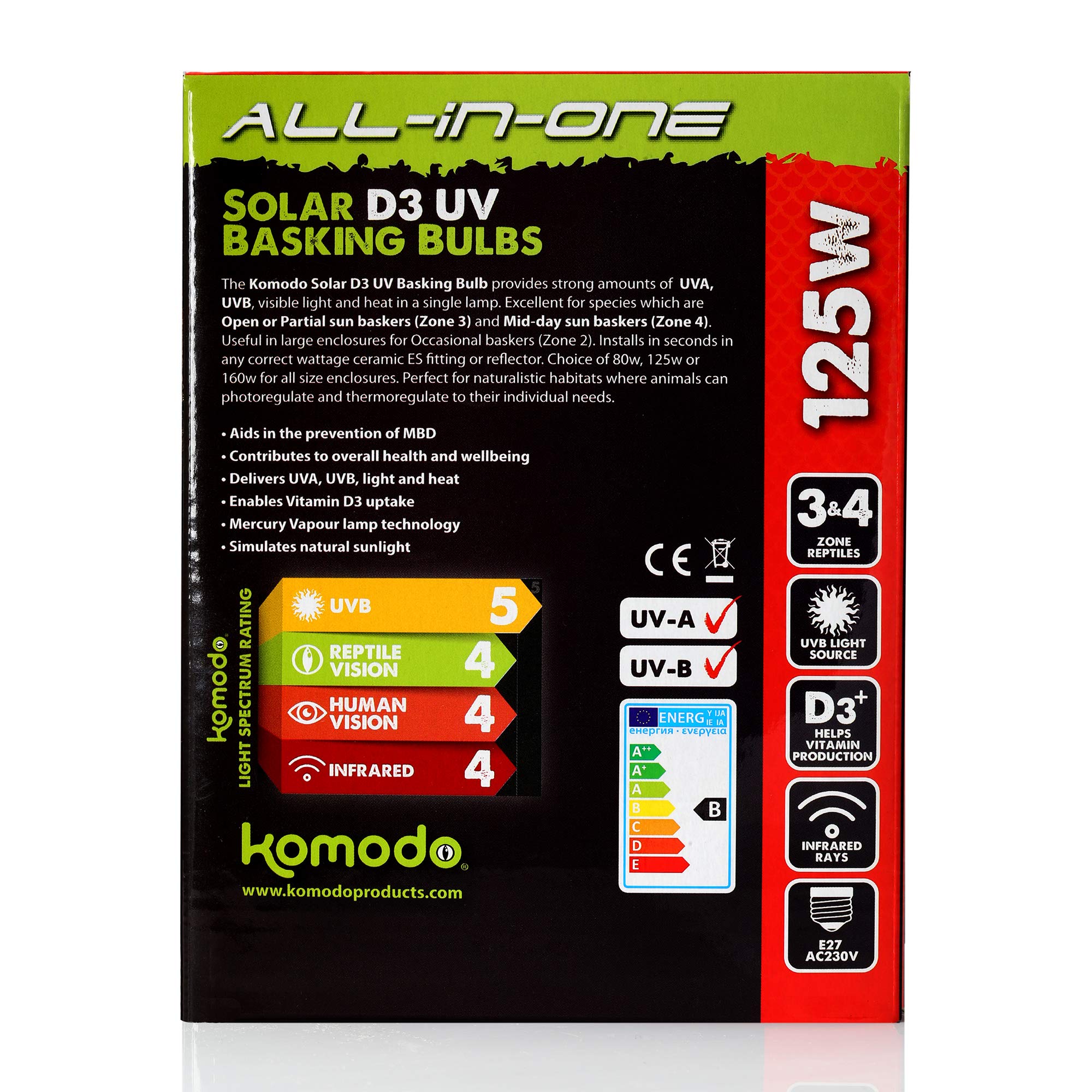 Komodo solar d3 uv basking lamp 125 WATT