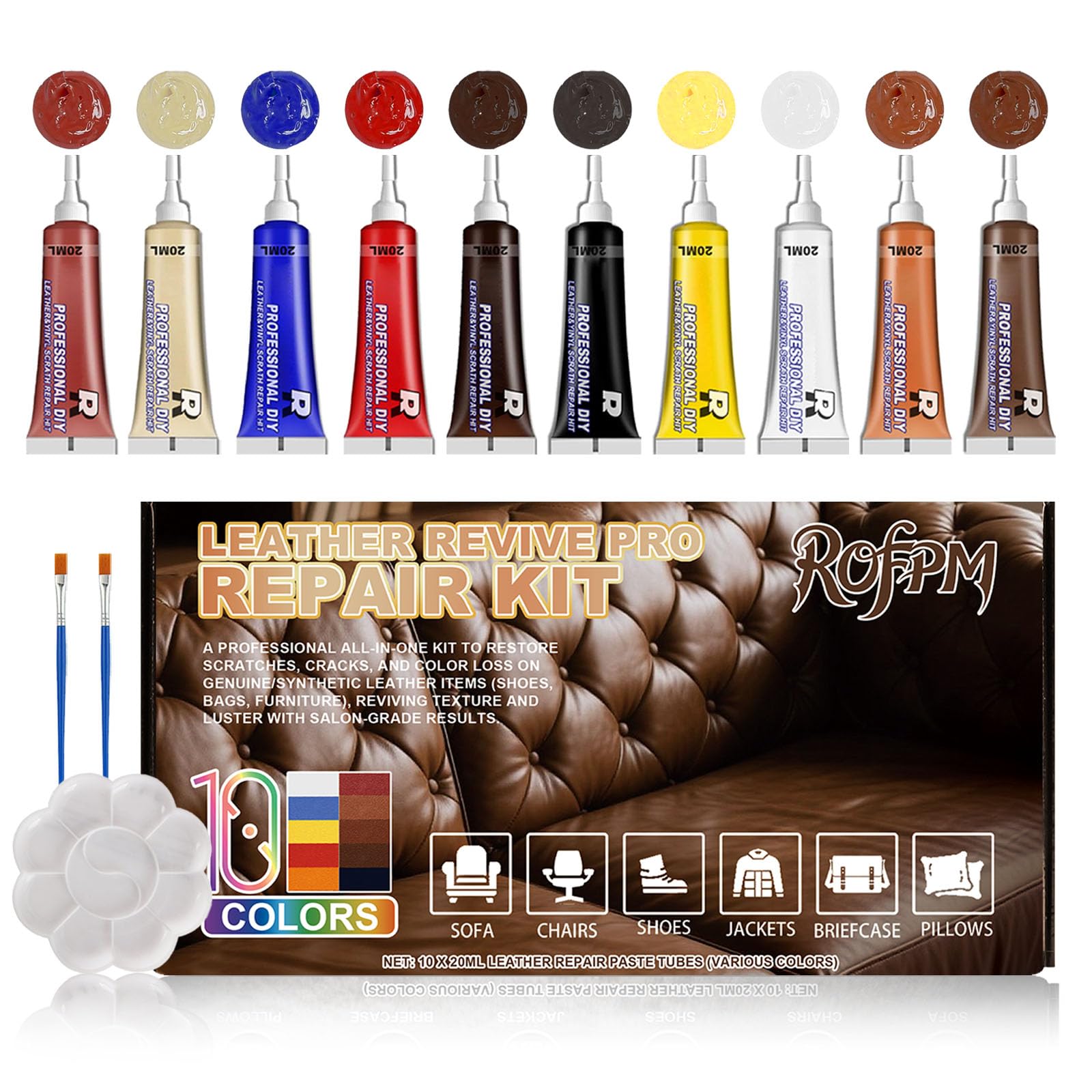 ROFPM Lederreparaturset, Kunstleder Reparaturset, Vinylreparaturset, Lederreparatur Creme, Lederreparaturpaste von Rissen in echtem oder Kunstleder, für Autositze, Sofas, Möbel, Couch, Lederpflege