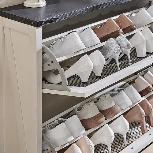 Miniatura 5 de ACCOHOHO Gabinete de zapatos de granja, armario estrecho de almacenamiento de zapatos con 2 cajones abatibles y estantes ajustables, organizador de