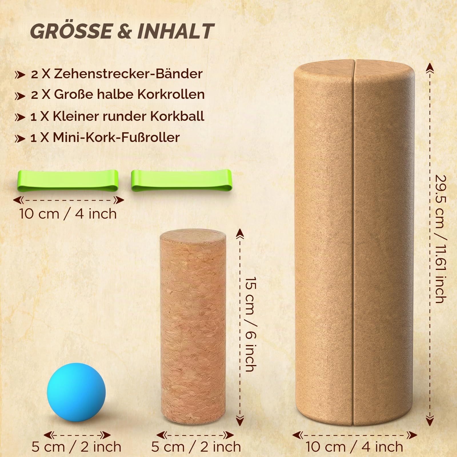 Kork Balance Board | Sprunggelenk-Stabilitätstrainer mit strukturierter Naturkorkoberfläche und Widerstandsband – zur Schmerzlinderung am Fuß und Stärkung der Sprunggelenke | Balance-Trainer