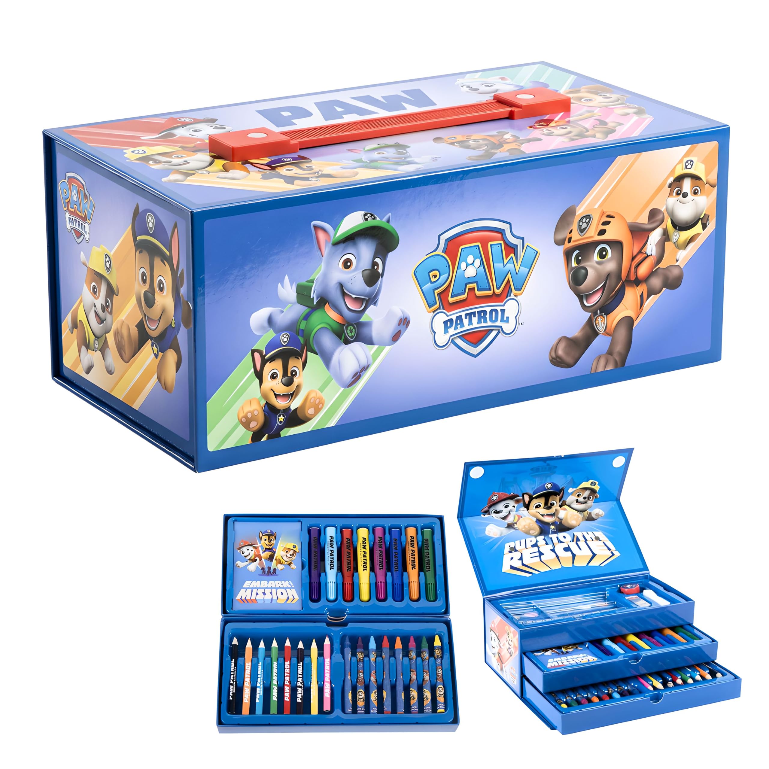 Paw Patrol 52-Piece Colouring Art Box for Kids | Portable Art Kit with Markers, Crayons, Colour Pencils & More | Creative Drawing & Coloring Set | Gift for Boys & Girls