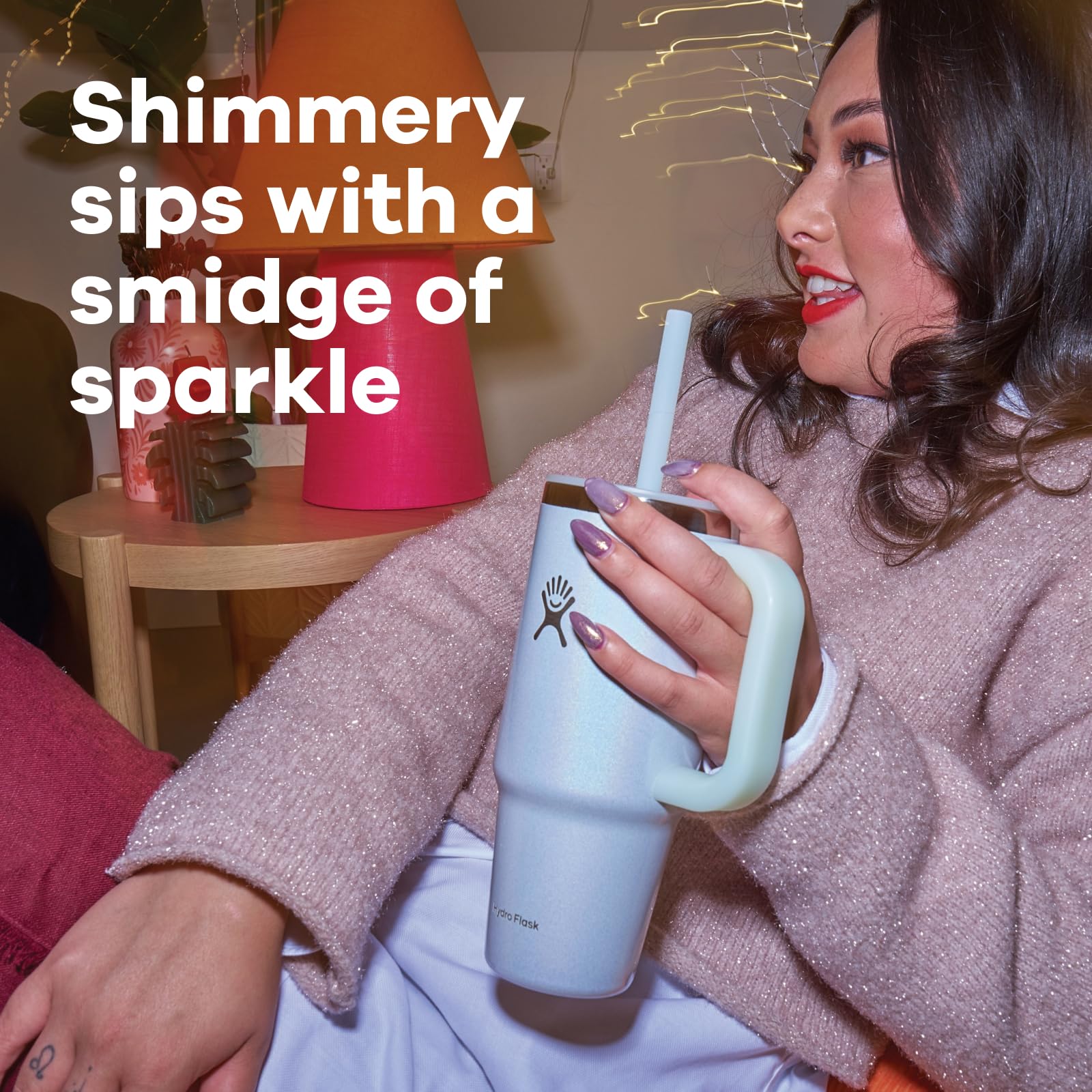 Hydro Flask ホリデーコレクション Glimmer Pink Hydro Flask 24 Oz Travel Tumbler with Handle, Lid and Straw