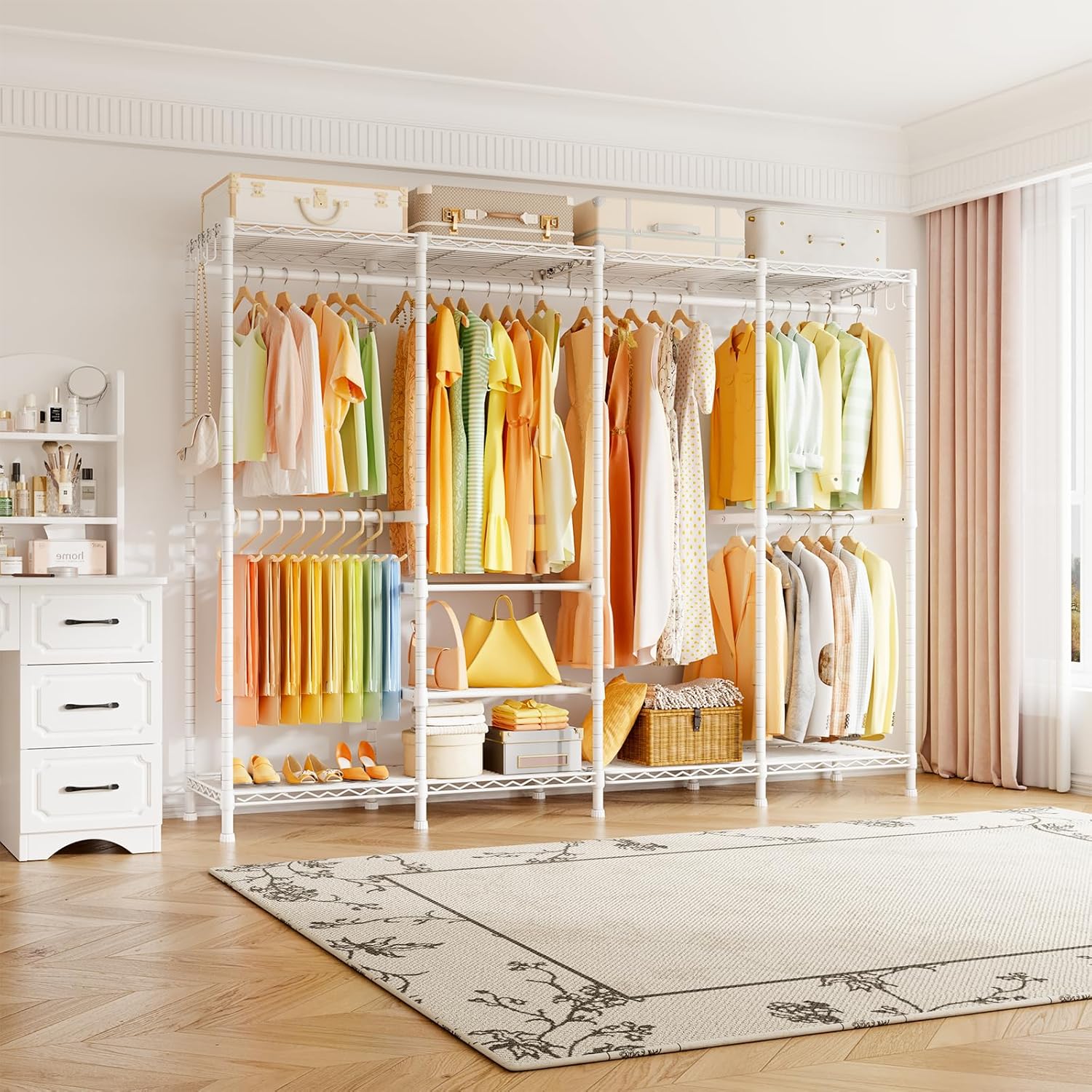 H41 Garment Rack Heavy Duty Clothes Rack, Clothing Racks for Hanging Clothes, Extra Large Freestanding Portable Closet Wardrobe Rack 78.5'' W × 15.8'' D × 76.4'' H, Max Load 1150 Lbs, White