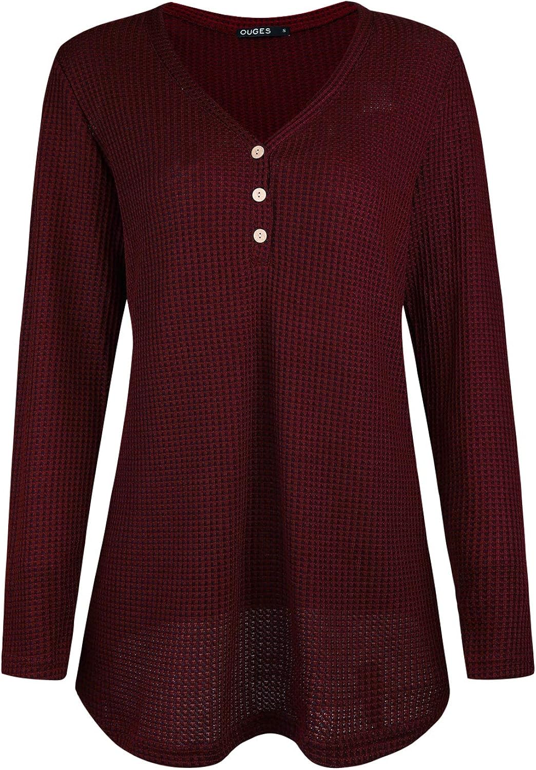 OUGES Women's Long Sleeve Button Loose Casual Blouses Tunic Tops
