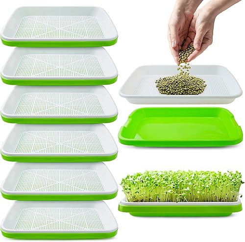 Miniatura 1 de Paquete de 6 bandejas para germinar semillas con orificios de drenaje, kit de bandeja de germinación de semillas sin BPA, bandeja de hierba de trigo