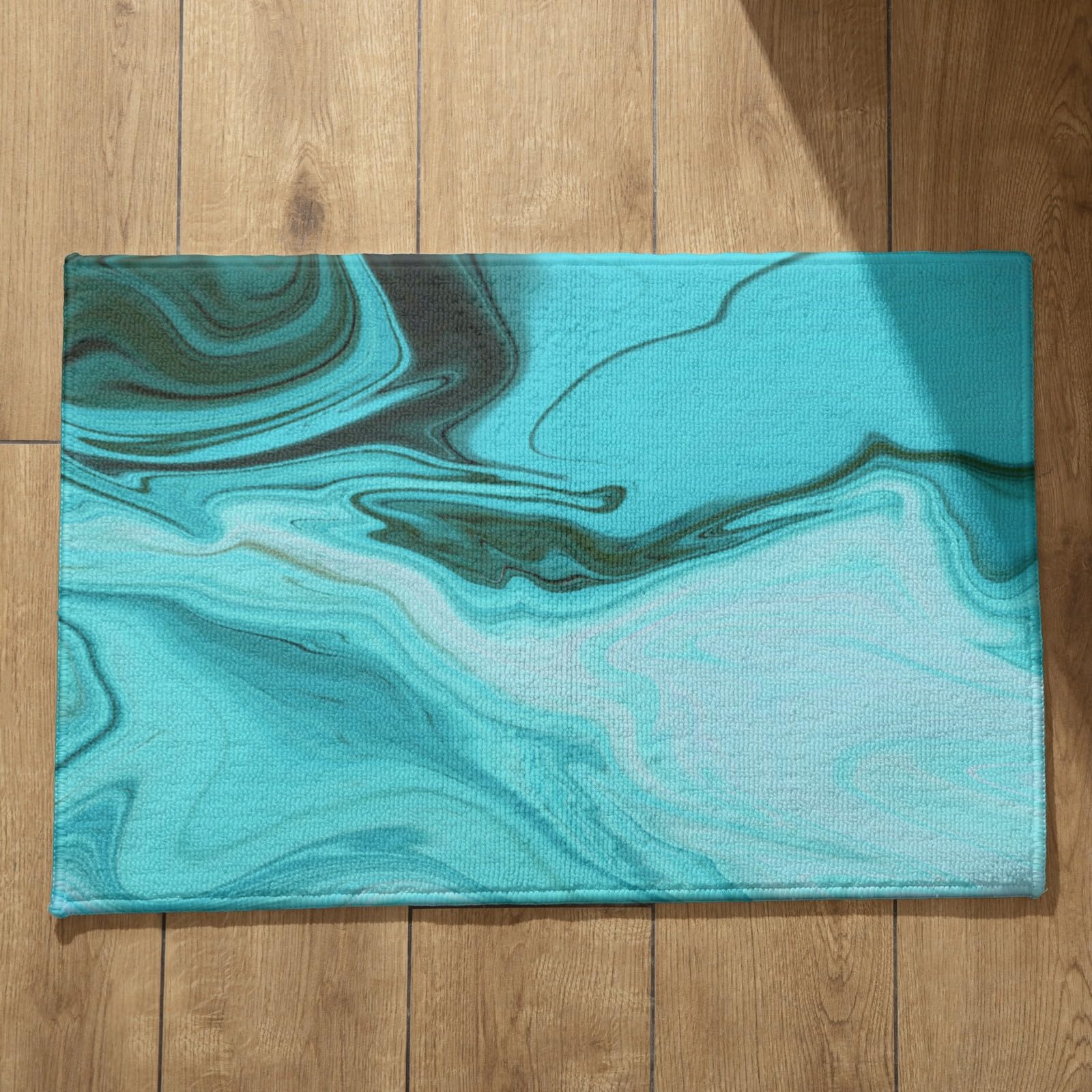 Tapis d'entrée lavable 50x80cm motif marbre bleu pour couloir et maison