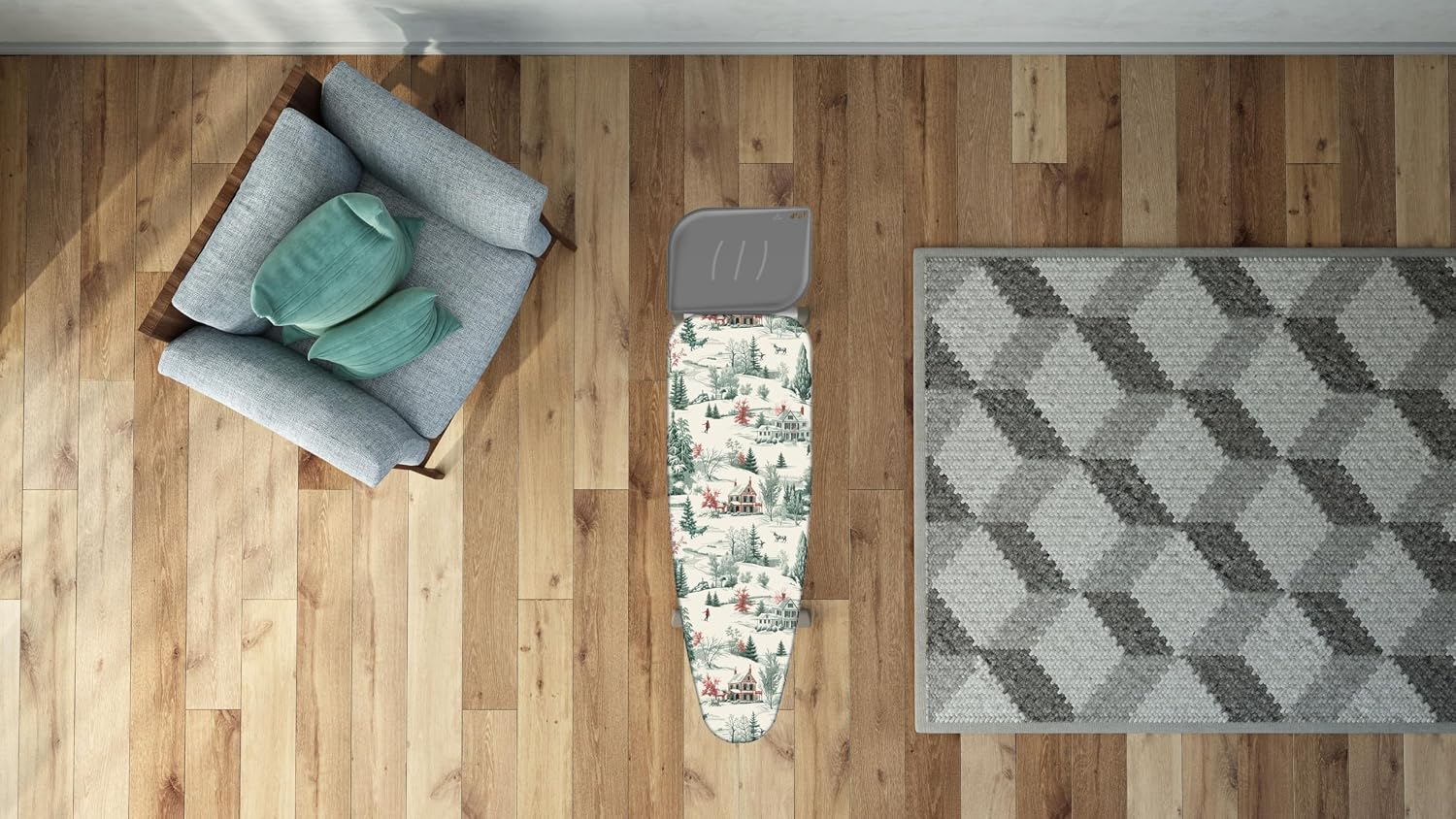 Colombo Ironing Board Cover 55.1” x 21.7” – Fits Boards Up to 51.2” x 17.7” – 2-Layer Organic Cotton & Felt Pad, Clip Included, Winter Alps Design