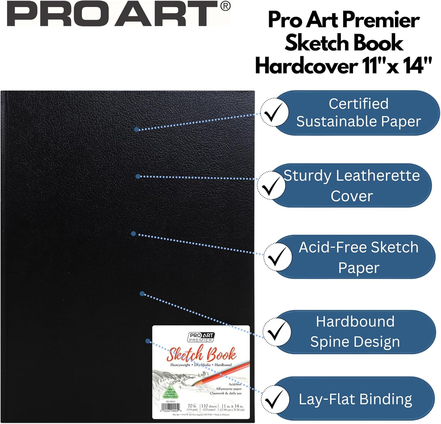Pro-Art PA020504 Hard Bound Sketch Book, 11 by 14-Inch, Black (110 Pages)