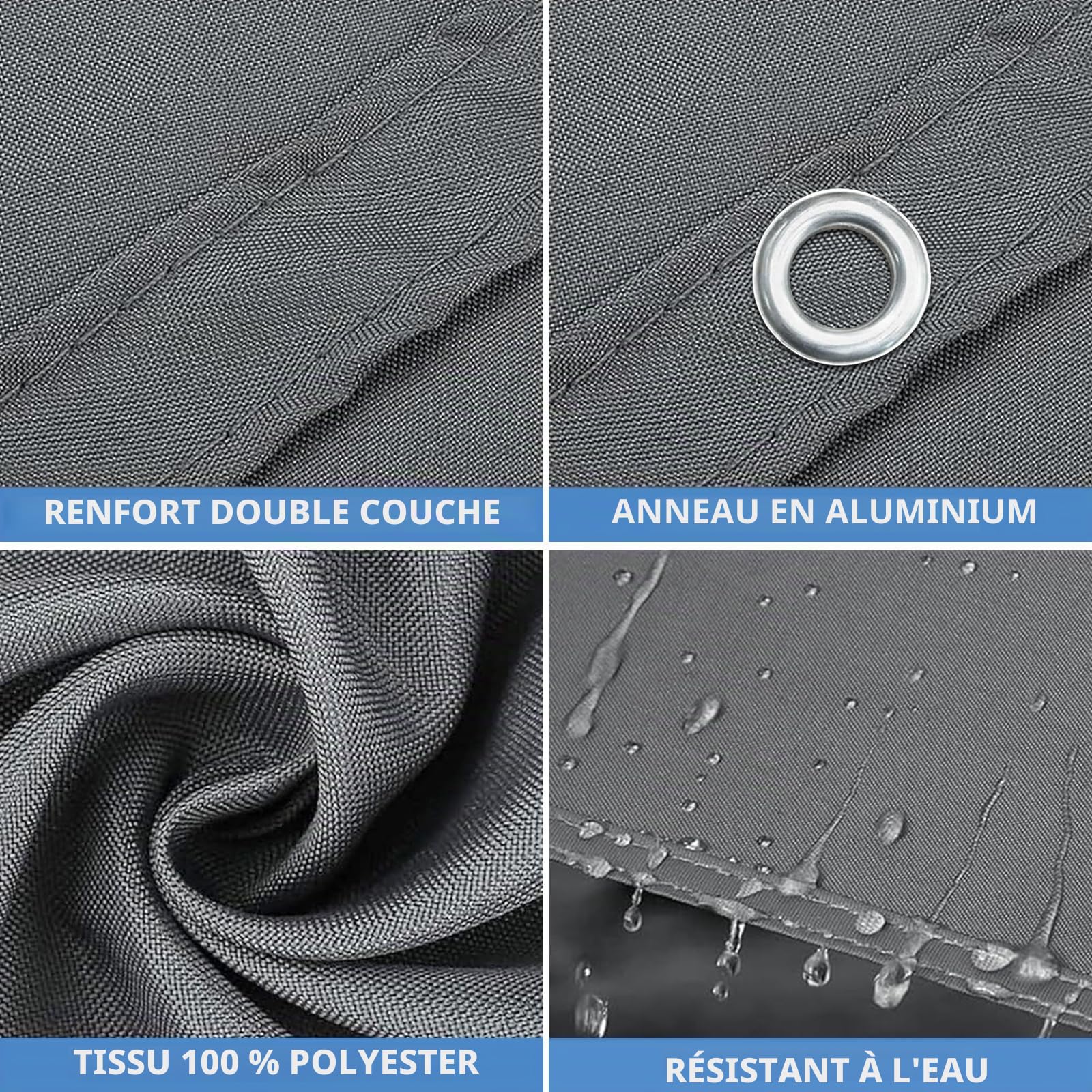 Voiles D'ombrage Imperméable, Voiles Ombrages Rectangulaire avec Oeillets et Cordons, UV Protection Voiles D'ombrage pour Patio Terrasse Jardin Balcon Extérieur, Gris Foncé-3x3m