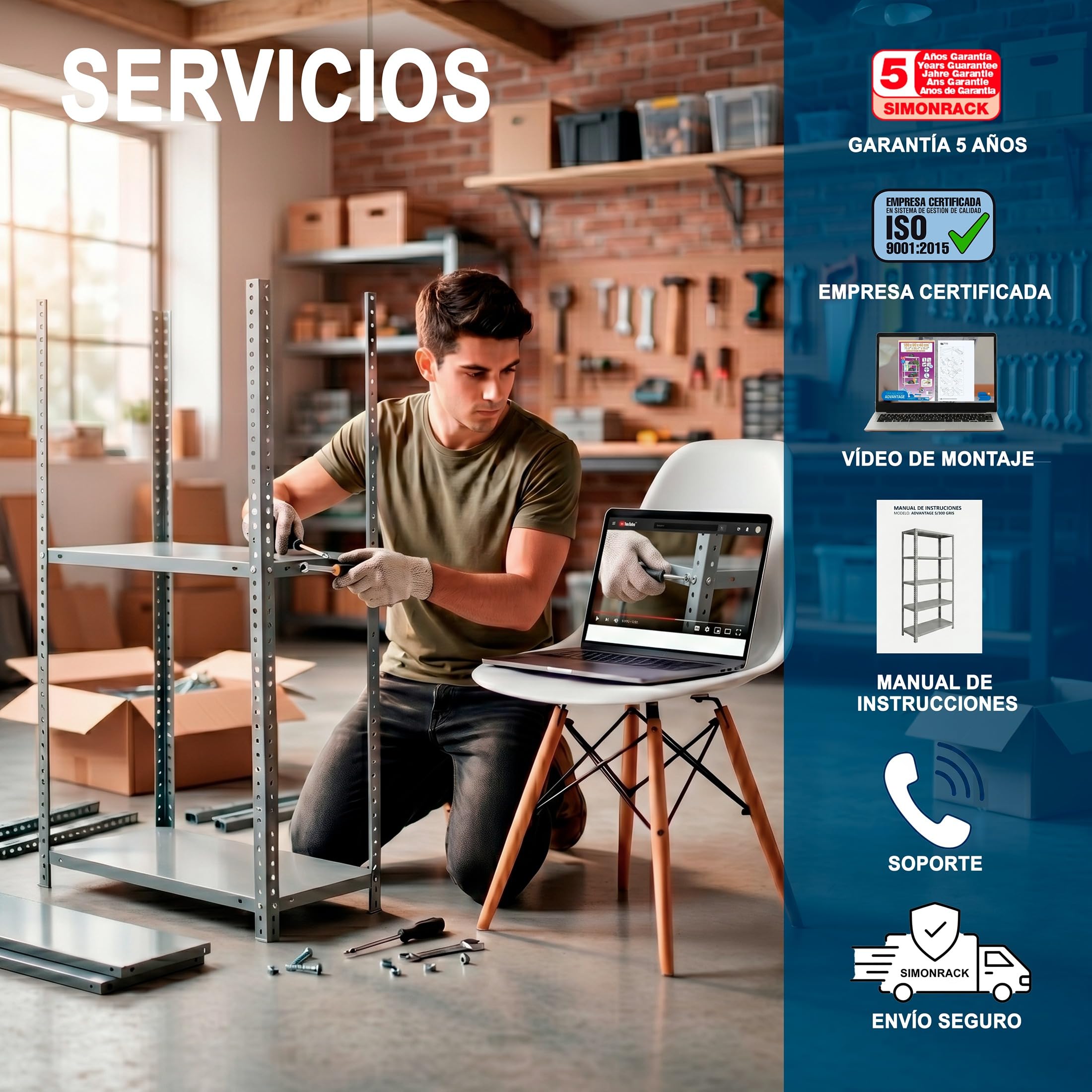Simon Rack Estanterias Metalicas 2000x1000x300 mm, 5 Baldas Metalica, 75 kg de Punto Flexión, Estanterias Almacenaje, Galvanizado - Advantage
