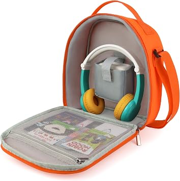 Carrying Bag compatible with Yoto Mini and Accessories, Orange | Organized up to 50 Cards, Audio Player and Headphones Holder, Storage and Travel Case, 8.7 x 7.9 x 3.9 in