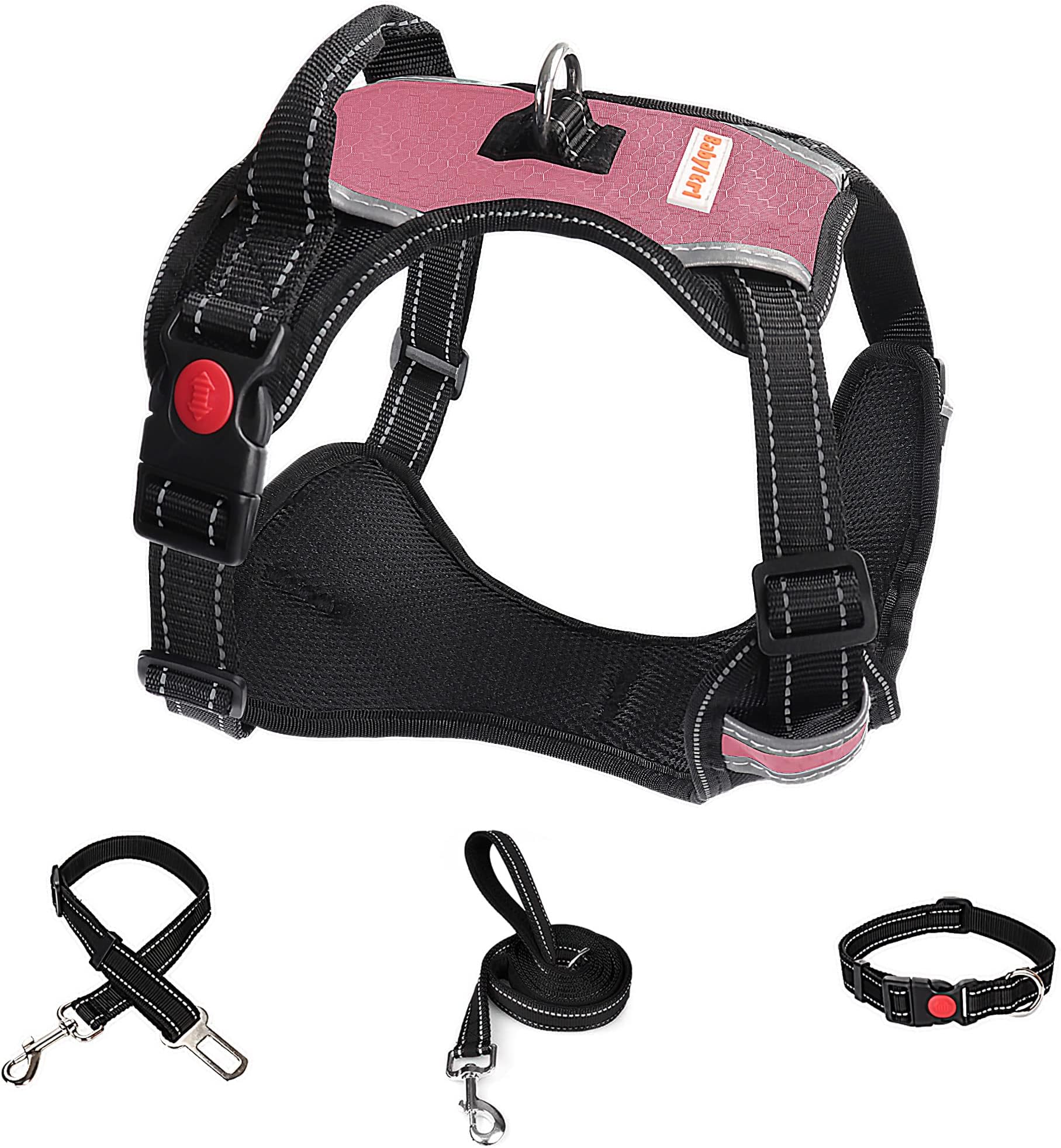 Big Dog Harness No Pull Adjustable Pet Reflective Oxford Soft Vest for Large Dogs Easy Control Harness (L, Pink)