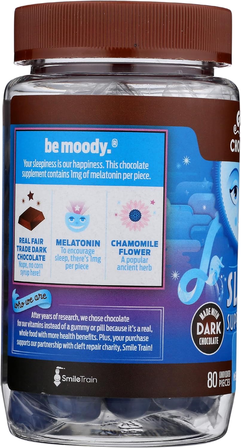 Good Day Dark Chocolate Melatonin for Adults [ 80 Count ] - Fair Trade Non-GMO Dark Milk Chocolate with Chamomile and Melatonin 1 mg - Adult Melatonin, Adult Natural Sleep Aid Supplement