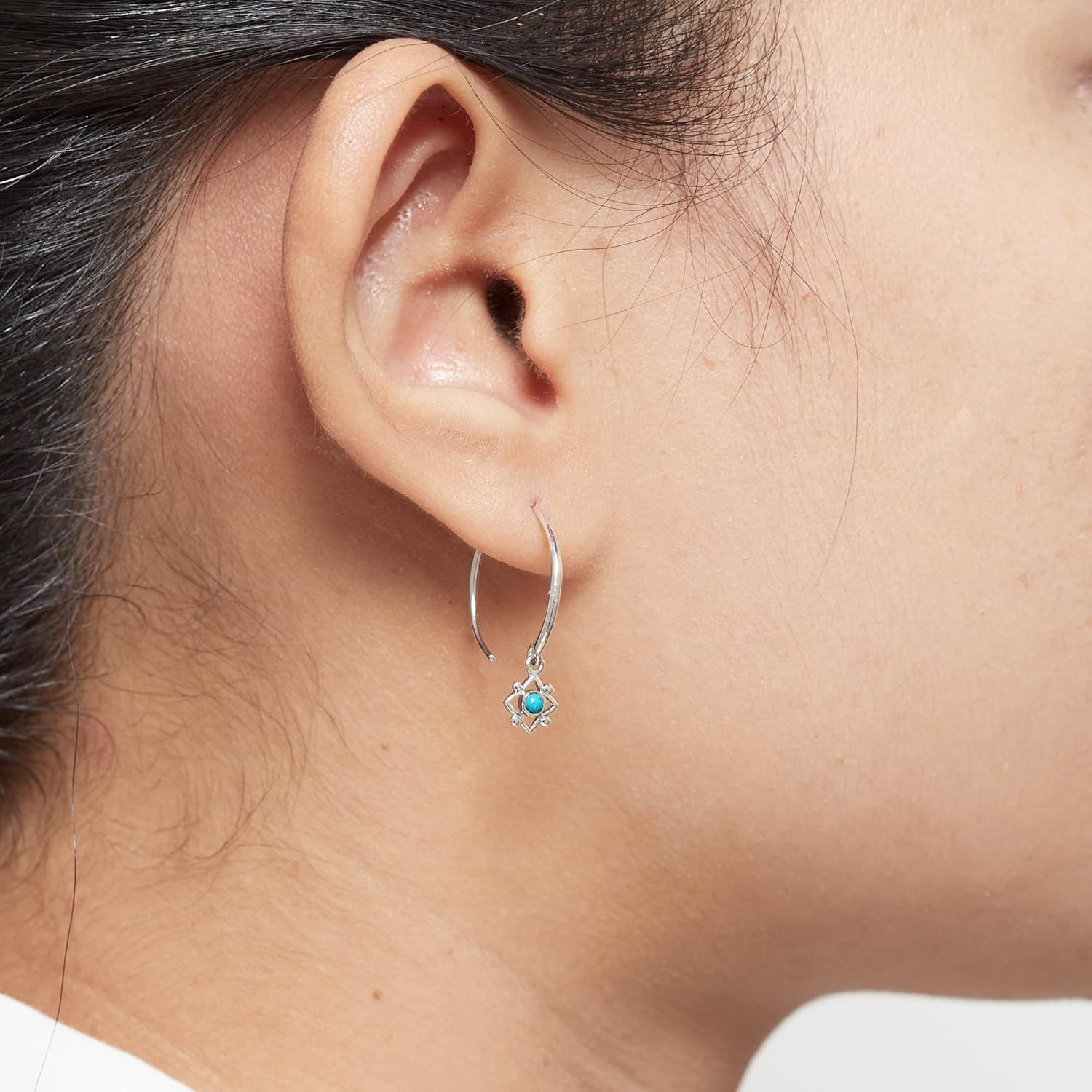 Boma Jewelry Sterling Silver Flower Shaped Dot Pull Through Hoop Earrings - Image 2