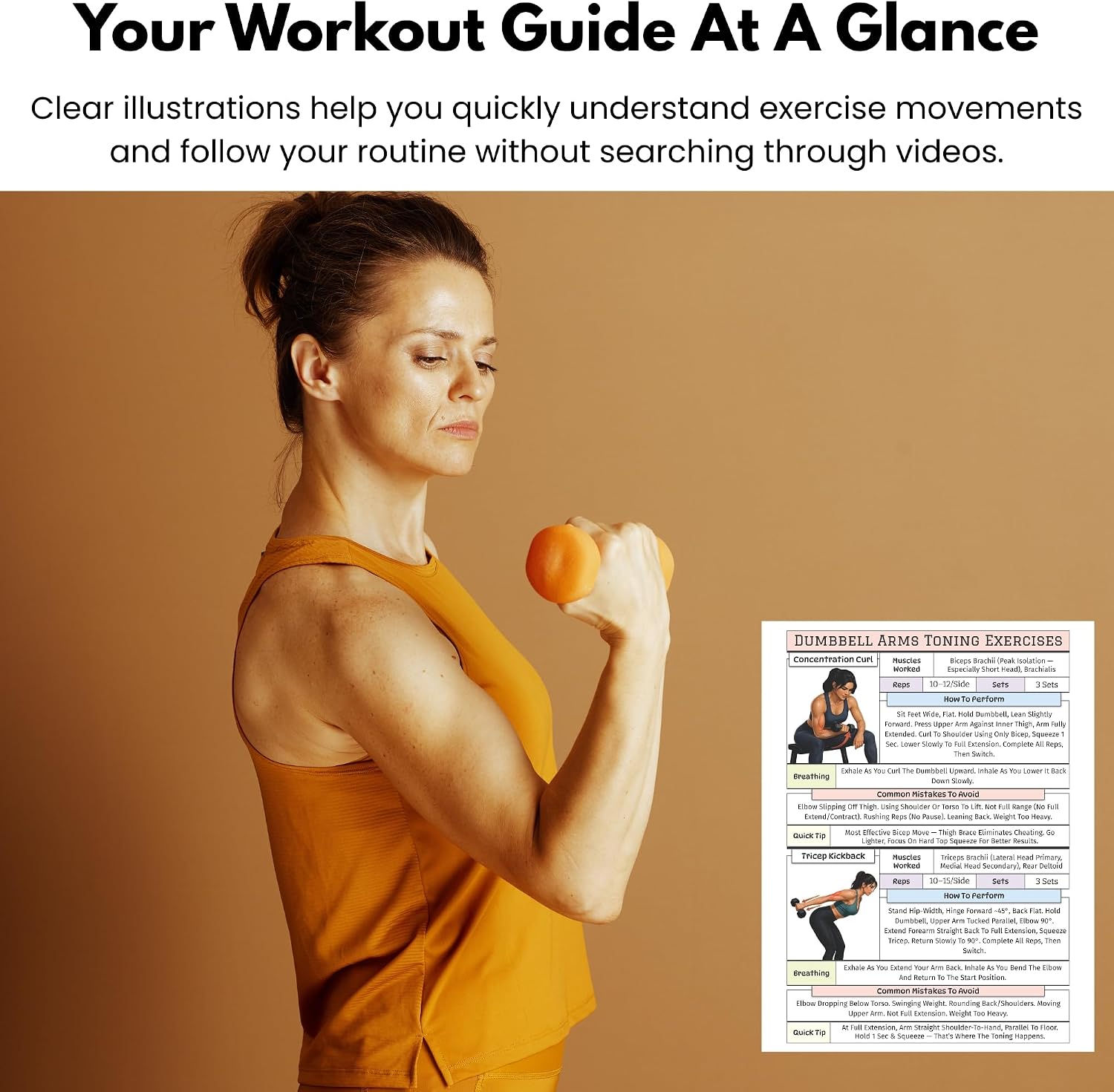 Dumbbell Arms Toning Workout Charts - Arm Exercise Routine Chart for Home Gym - Bicep, Tricep, & Shoulder Training Guide for Strength & Conditioning