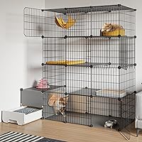 Oneluck 4-Tier Cat Cage with Litter Box - Large 41.3x17.8x55.1 Inch Playpen, Easy Clean Drawer, Safe Indoor Kennel for 1-2 Cats