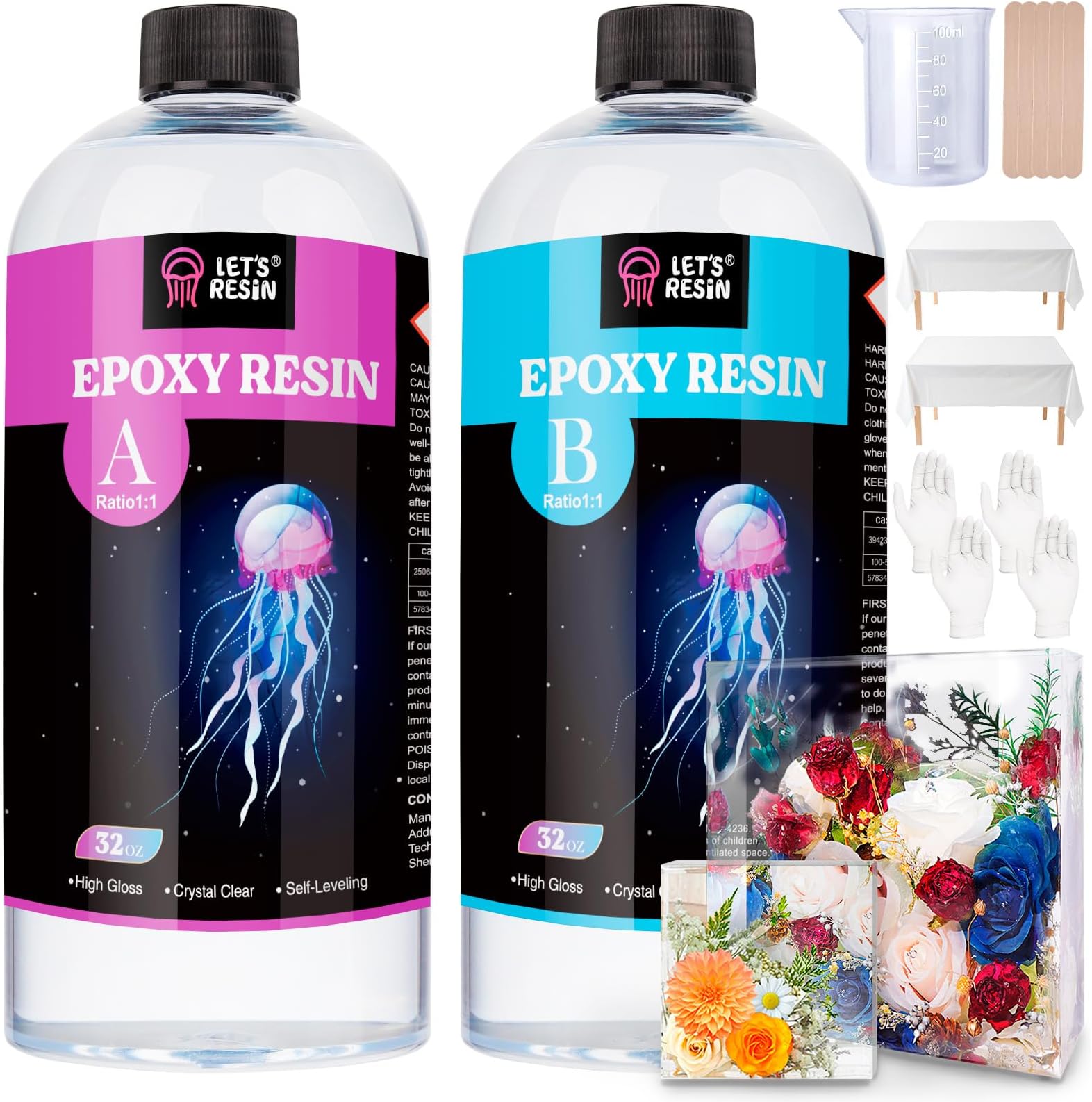 LET'S RESIN 1/2 Gallon Casting Epoxy Resin,Bubble Free & Crystal Clear Epoxy Kit,2 Part Resin and Hardener for Jewelry Making,Crafts,Art