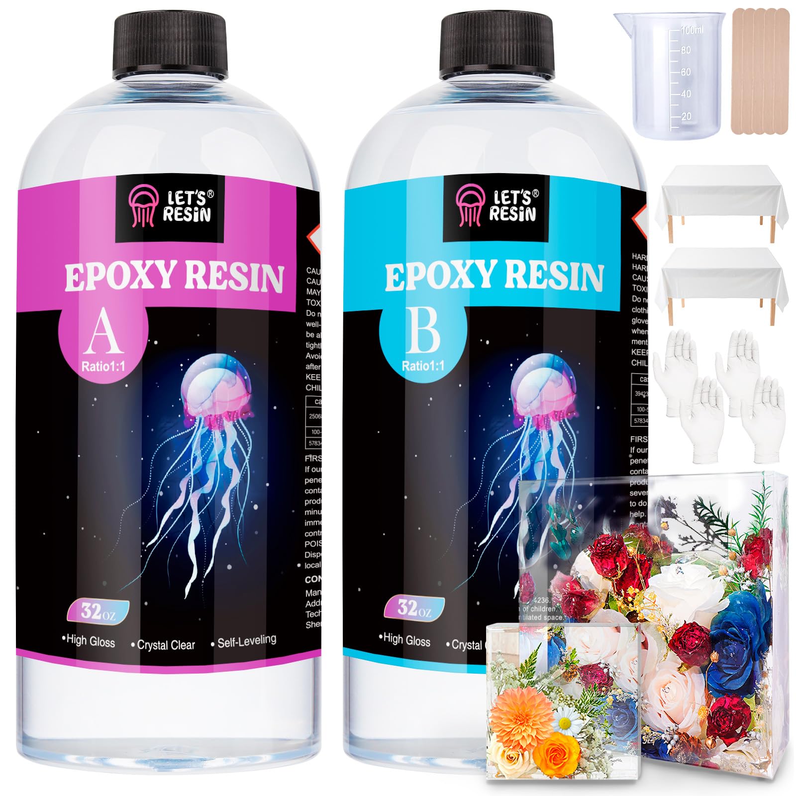 LET'S RESIN Resina epoxi de fundición de 0.5 galones, sin burbujas y kit de resina epoxi transparente, 2 partes de resina y endurecedor para hacer joyas, manualidades, vaso, arte