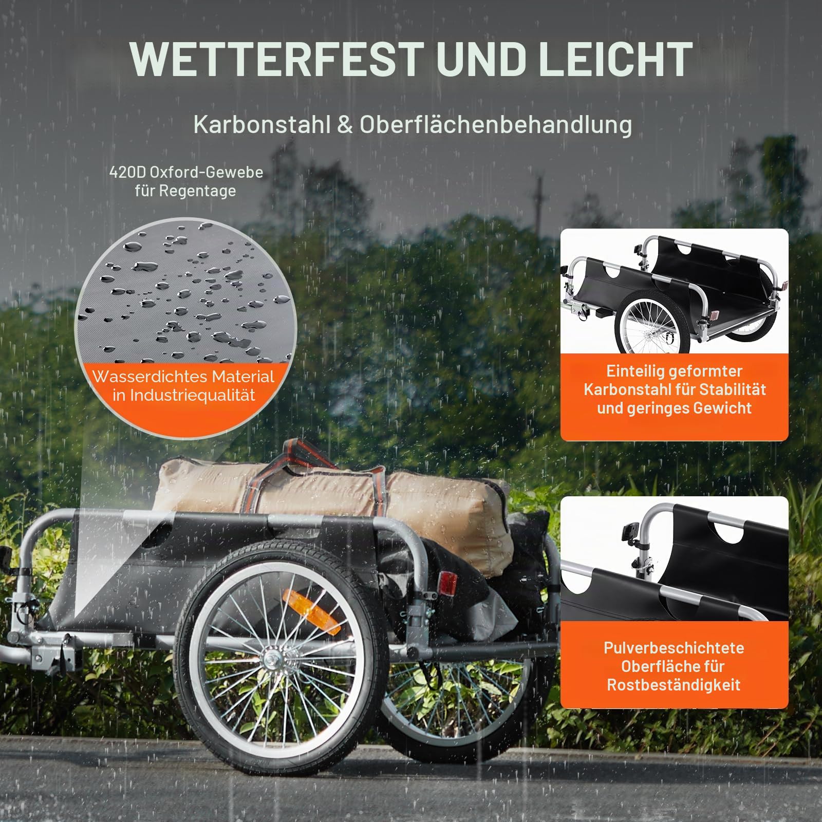 VEVOR Fahrrad-Lastenanhänger, 88/100/72,6 kg Tragfähigkeit, robuster Fahrradwagen, zusammenklappbar, kompakt, mit Universalkupplung