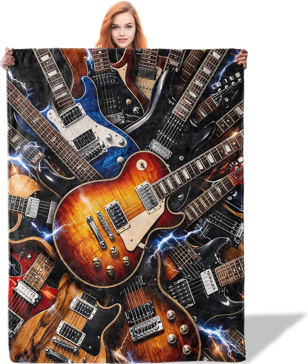 Electric Guitar Rock Music Blanket, Lightweight Soft Fleece Blankets Gifts for Women Girls Boys Adults, Throw for Living Room, Couch, Home, Sofa Decor, 50"x60"
