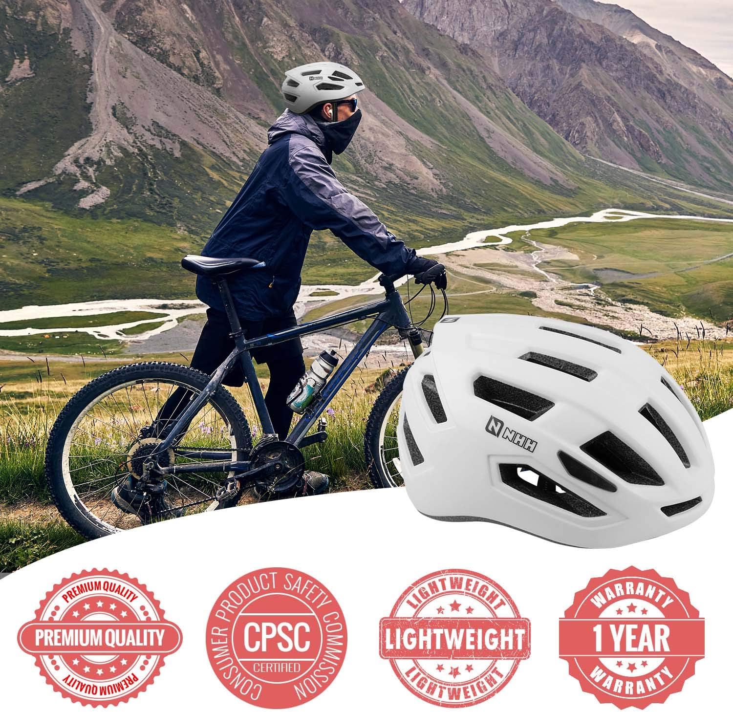 NHH Adult Bike Helmet - CPSC-Compliant Bicycle Cycling Helmet Lightweight Breathable and Adjustable Helmet for Men and Women Commuters and Road Cycling (Matte White, L/XL) : Sports & Outdoors