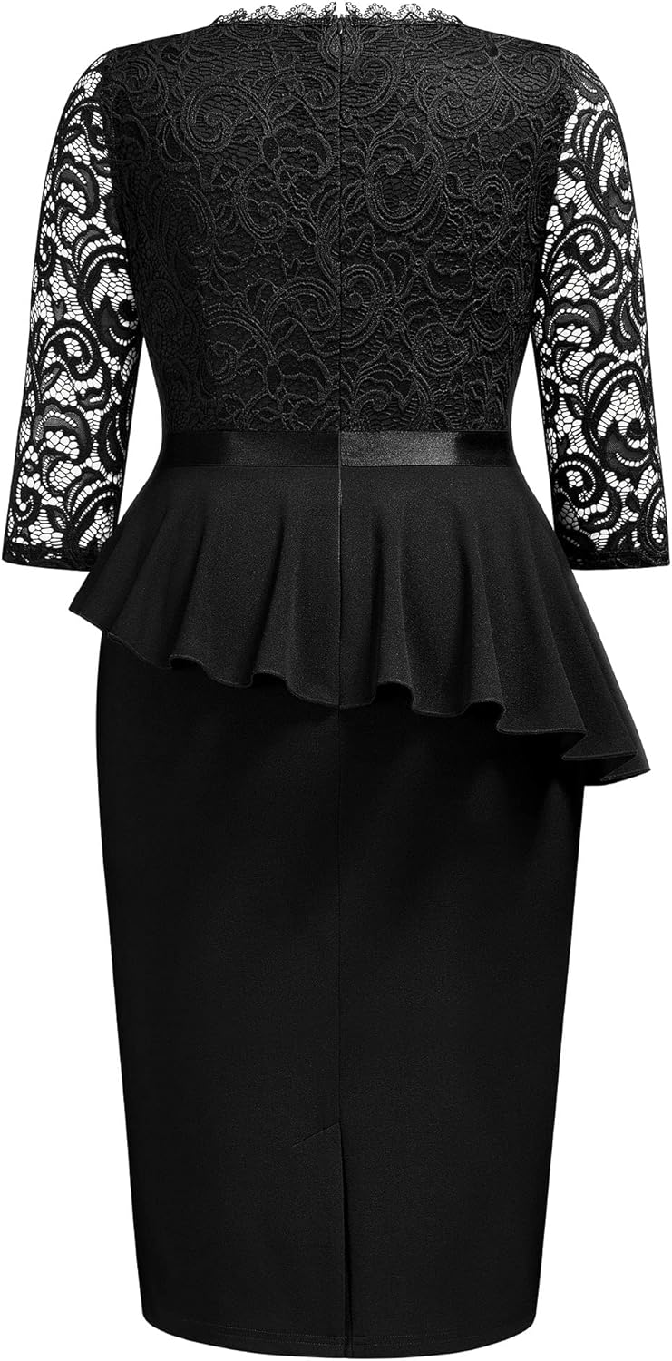 Miusol Women's Plus Size Lace Keyhole Neckline Peplum Bodycon Vintage Cocktail Party Dress - Image 5