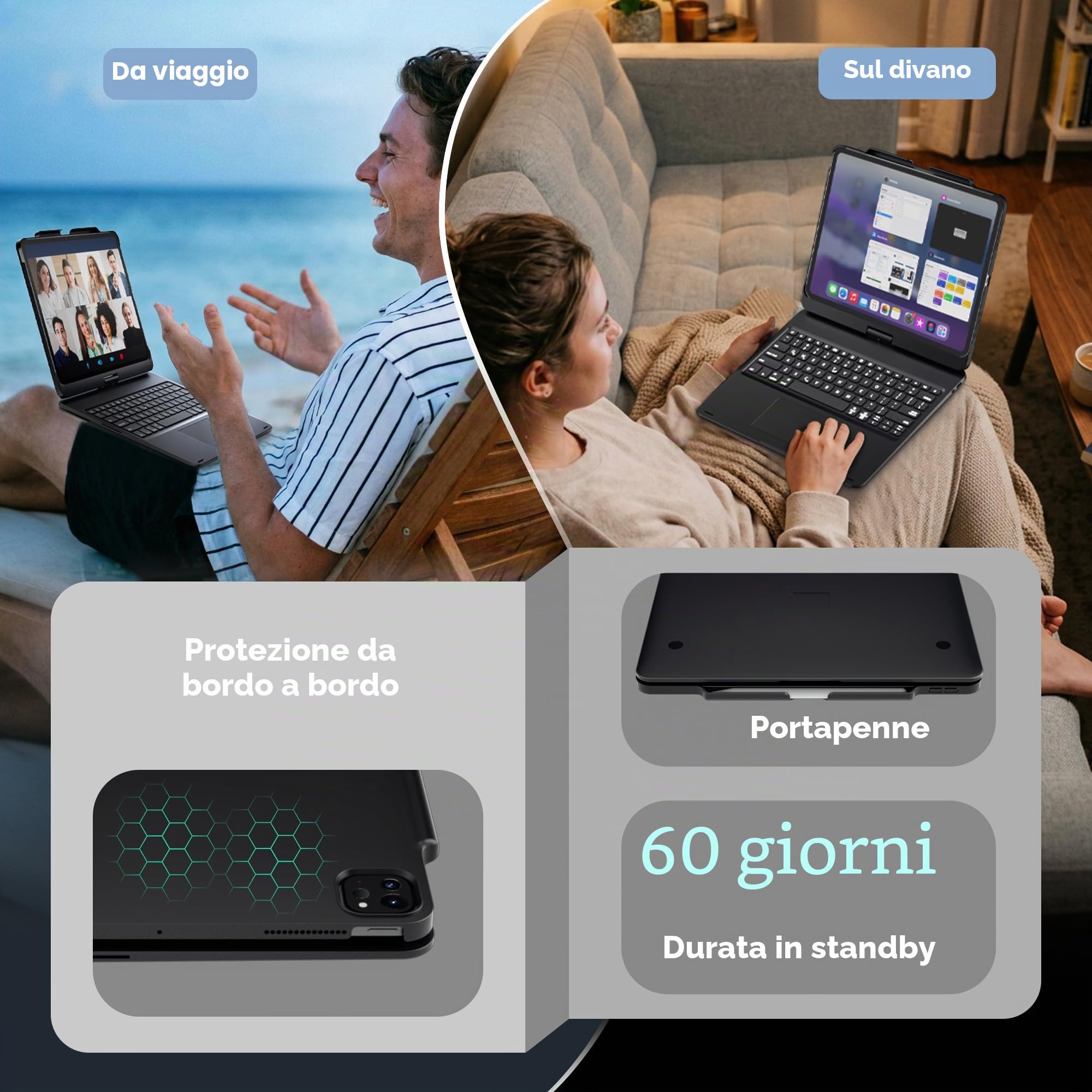 doqo Custodia con tastiera per iPad Air da 13 pollici (M4/M3/M2), iPad Pro 13 (M5/M4), iPad Pro 12,9" (6ª/5ª/4ª/3ª gen) Custodia con tastiera girevole a 360°, trackpad, retroilluminazione a 7 colori
