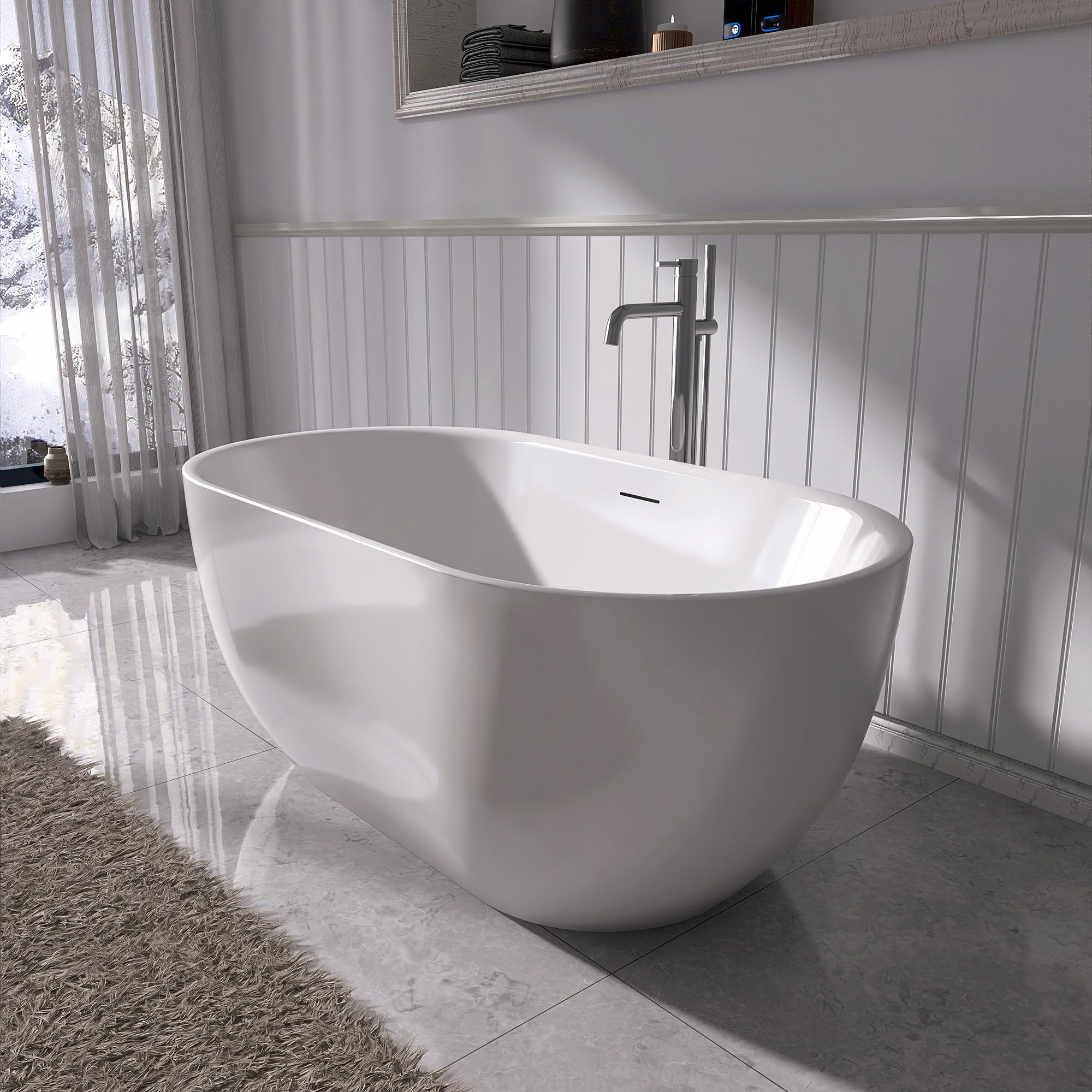 59" Acrylic Free Standing Tub, Soaking Tub with Overflow and Drain, cUPC Certified, White (AD6850)