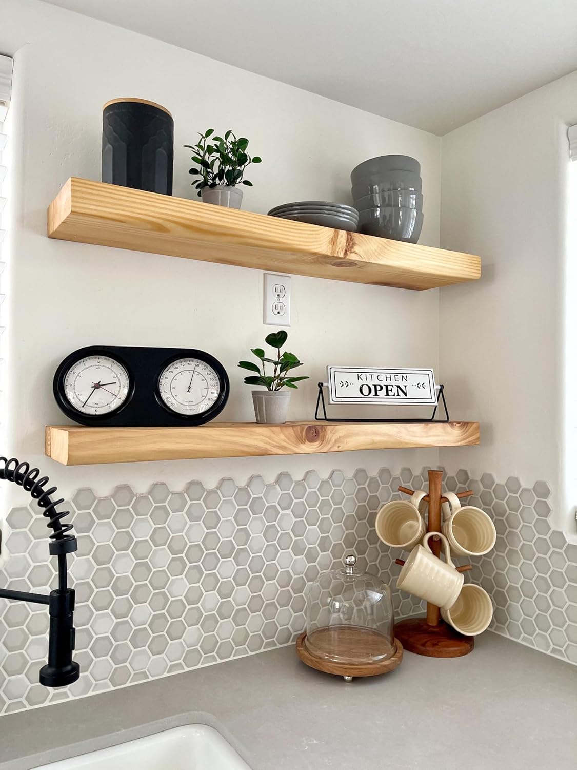 Rustic Curved Edge Solid Wood Floating Shelf Custom Colors and Sizes