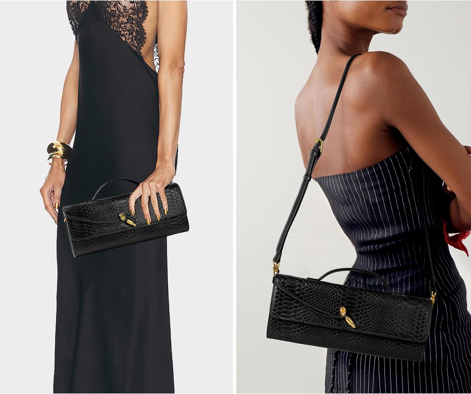 Joryin Evening Bag for Women Evening Clutch Crocodile Purse Crossbody Bag Shoulder Bag Top Handle Handbag Formal Evening Purse, Black - Image 2