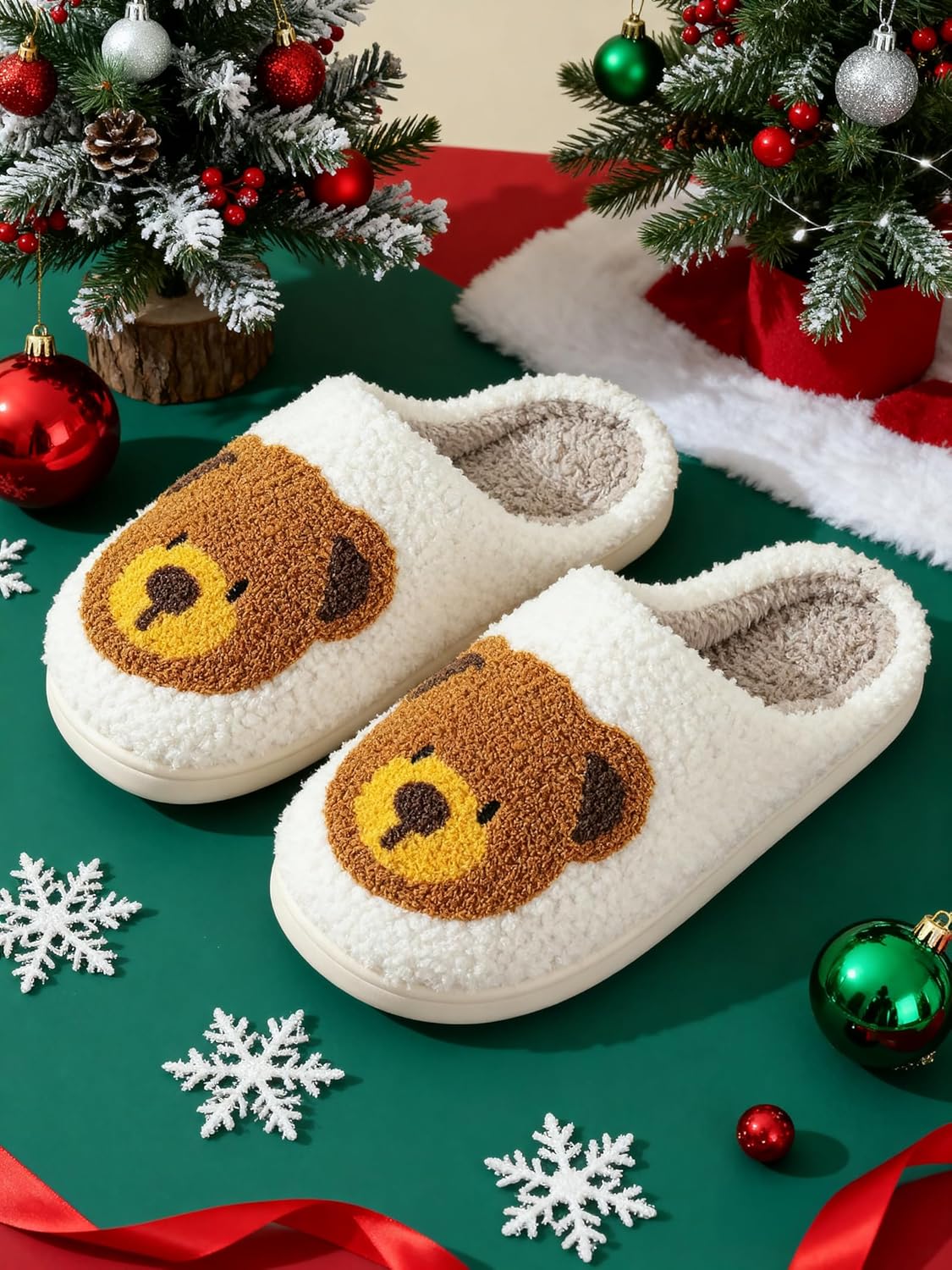 Christmas Slippers Reindeer Slippers for Women and Men Holiday Halloween Slippers Indoor Bedroom Fluffy Warm Fleece Slippers Winter Soft Cozy Home Non-Slip Soft Plush Slip-on Wool Lined House Shoes - Image 7
