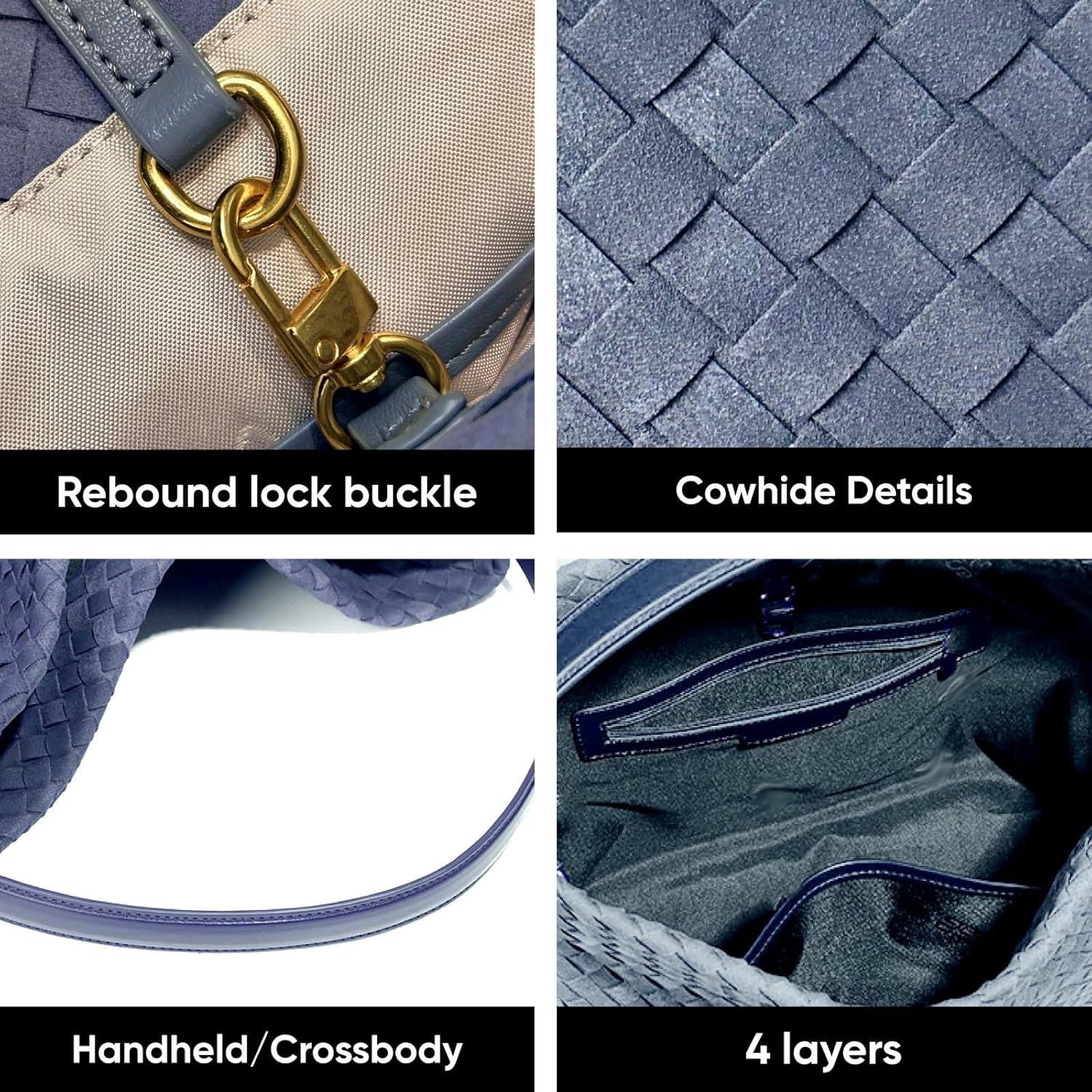 Women's Braided Leather Tote Bag Stylish Suede Hobo Shoulder Bag with Woven Details - Image 4