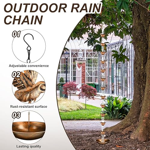Miniatura 3 de MorningRo Cadena de lluvia de 8.5 pies para canalones, campanillas de lluvia de colibrí para exteriores con cuenca de cadena y 12 tazas, colector