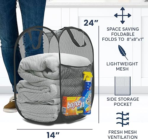 Miniatura 10 de Cesta de malla de alta resistencia para ropa sucia, artículos esenciales para el hogar y la universidad, color azul marino (14 x 14 x 24 pulgadas)