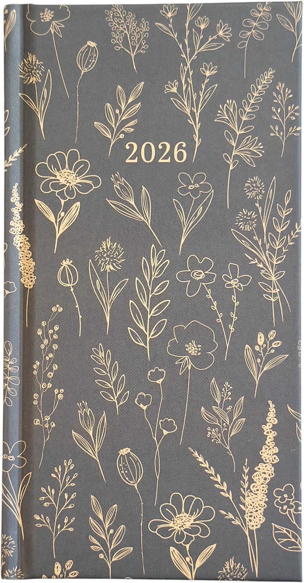 2026 Slim Pocket Diary, Week to View Planner, Floral Hard Cover Design, Home and Office Organiser (Size 16cm x 8.5cm) (Floral Grey)