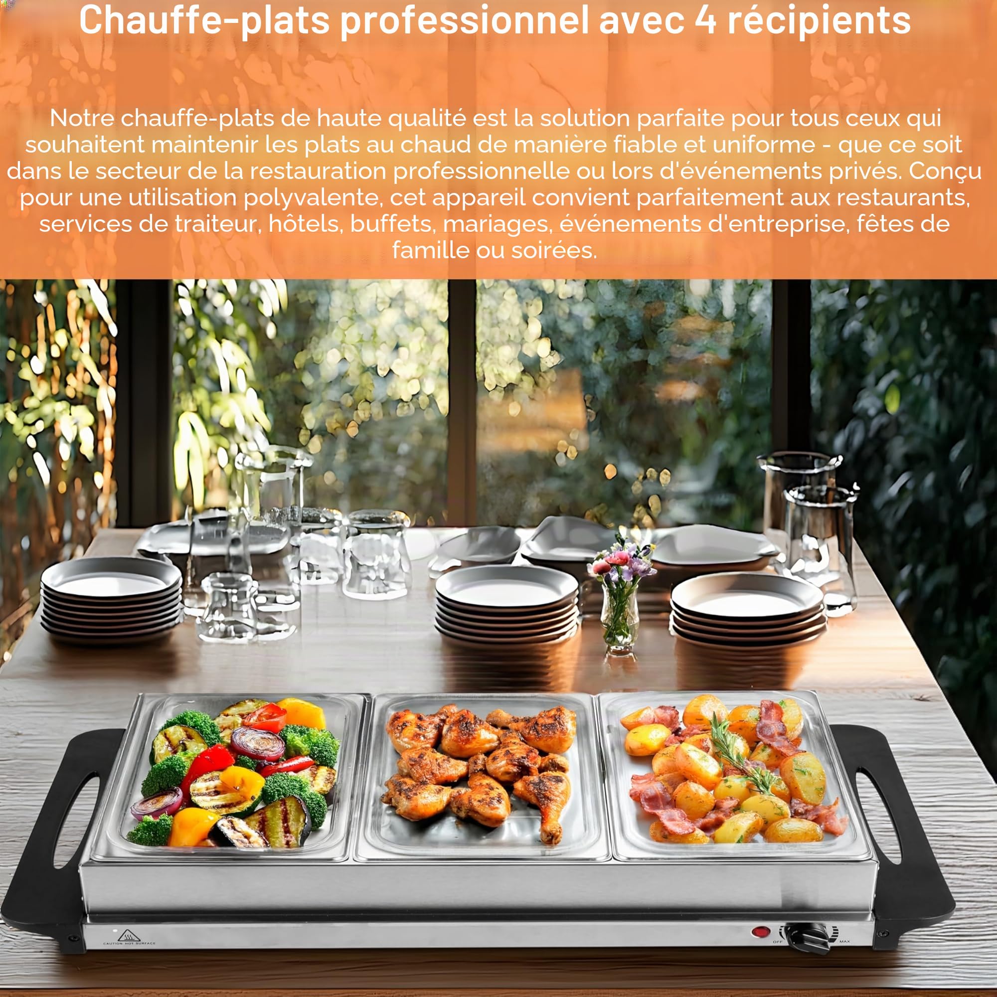 Steinborg Chauffe-plat - 300 W - 4 récipients - Chauffe-plats - Pour buffet et restauration