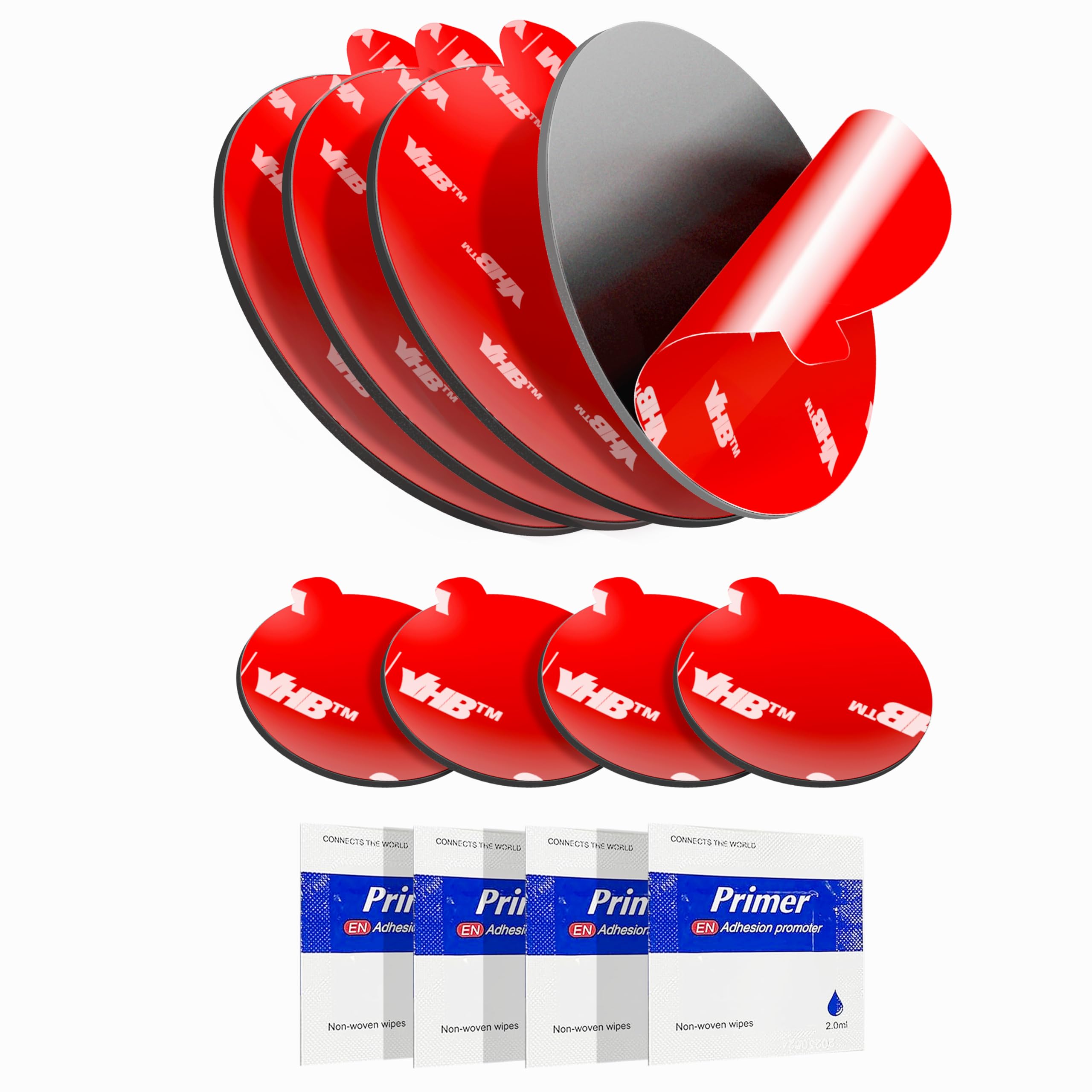 Tapsi Adhesive Replacement Pads – 8-Pack Round High-Bond Double-Sided Mounting Pads (3.15" & 0.91") for Dashboard Discs, Suction Cup Phone Holders, GPS & Magnetic Mounts – Includes Adhesion Promoters