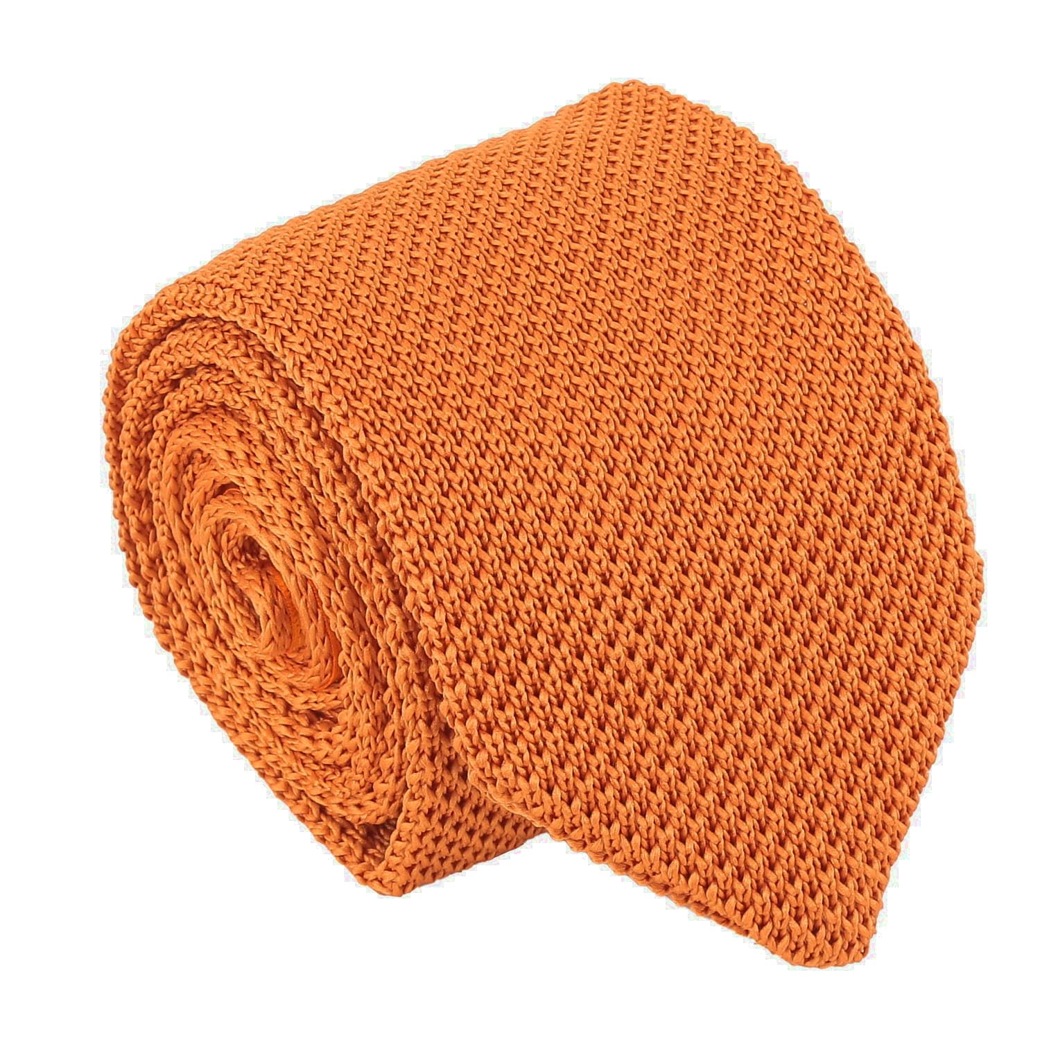 DQT Mens Plain Knitted Tie - 7cm Slim Width Knit Necktie - Wedding, Business & Formal - Tangerine