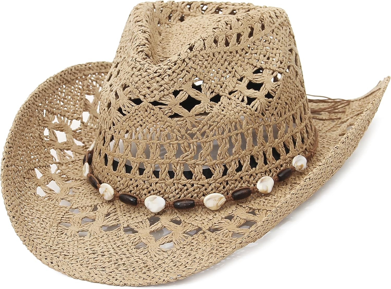 Straw Cowboy Cowgirl Hat for Women Men Hollow Out Wide Brim Summer Beach Sun Hat with Chin Strap