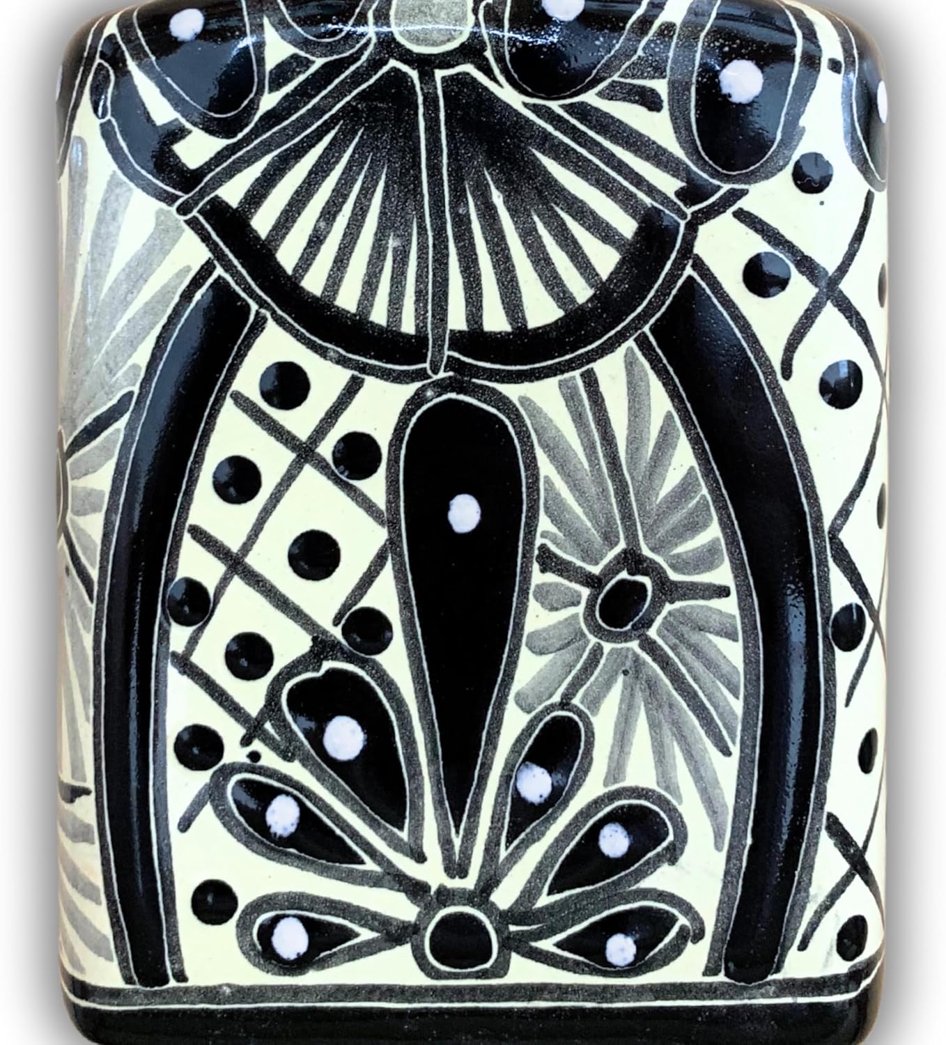 Black and White Talavera Ceramic Soap Dispenser, for Kitchen or Bathroom Countertops - Lotion Dispenser for Sink - Hand Painted Mexican Pottery - Jabonera Blanco/Negro